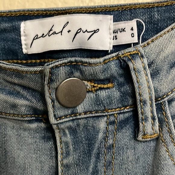 Petal + Pup Distressed Mom High Waisted Rise Jeans Raw Hem Stretch 0 - Picture 3 of 7